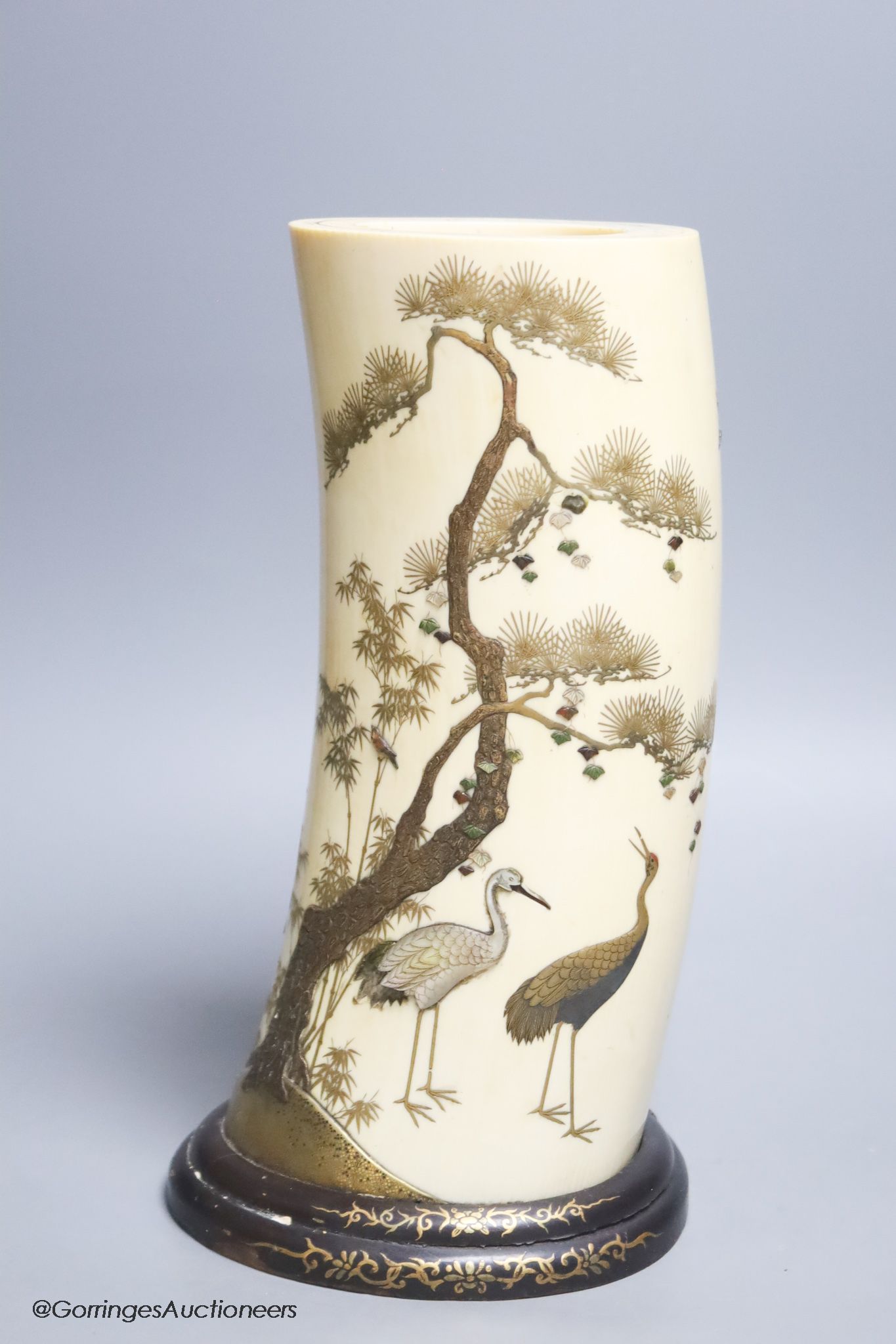 A Japanese Meiji period Shibayama ivory tusk vase, 28cm